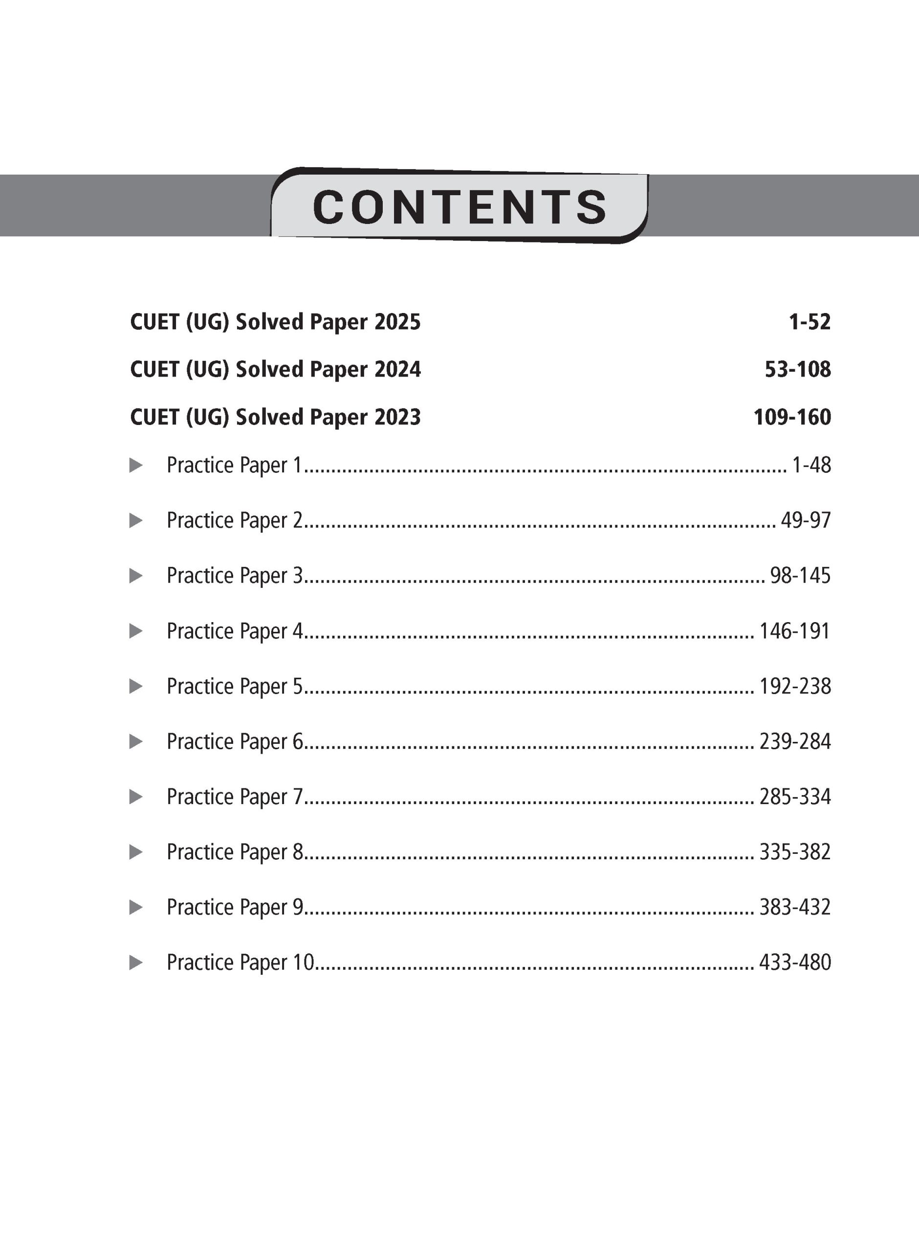 CUET (UG) 10 Practice Paper All Domain CONTENTS