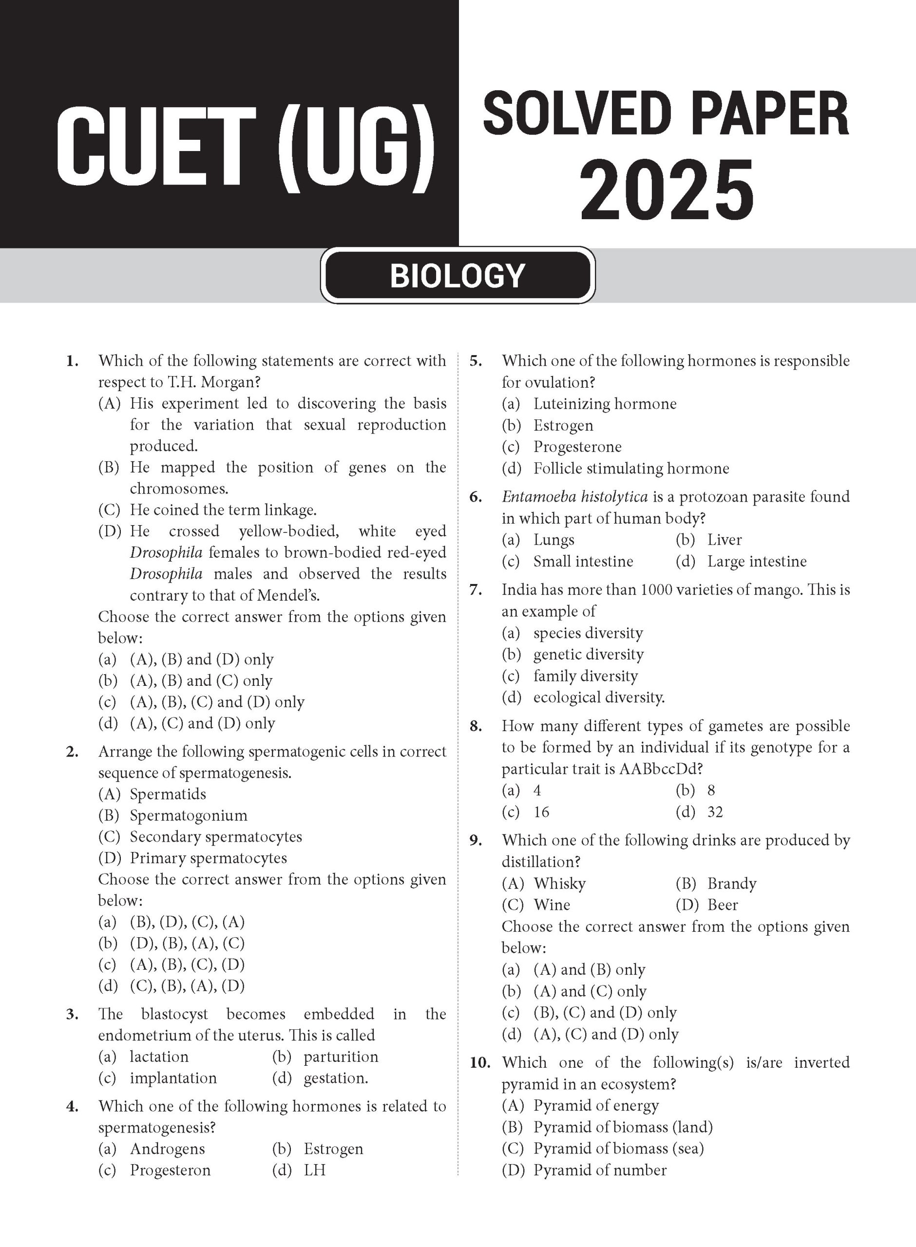 CUET (UG) Question Bank Biology_Solved paper 2025