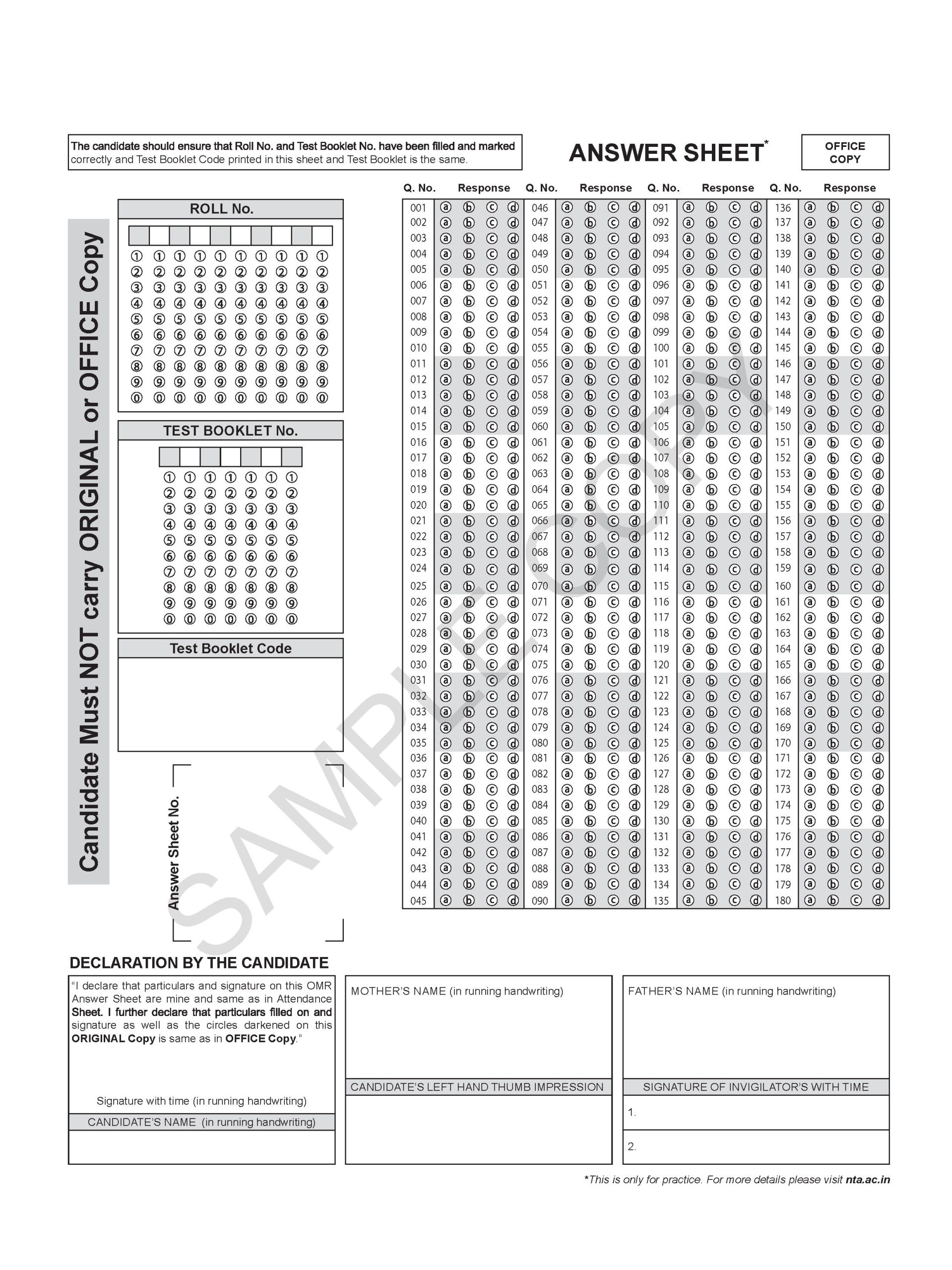 NEET 10 Sample Paper 2025 Rebinding_OMR Sheet