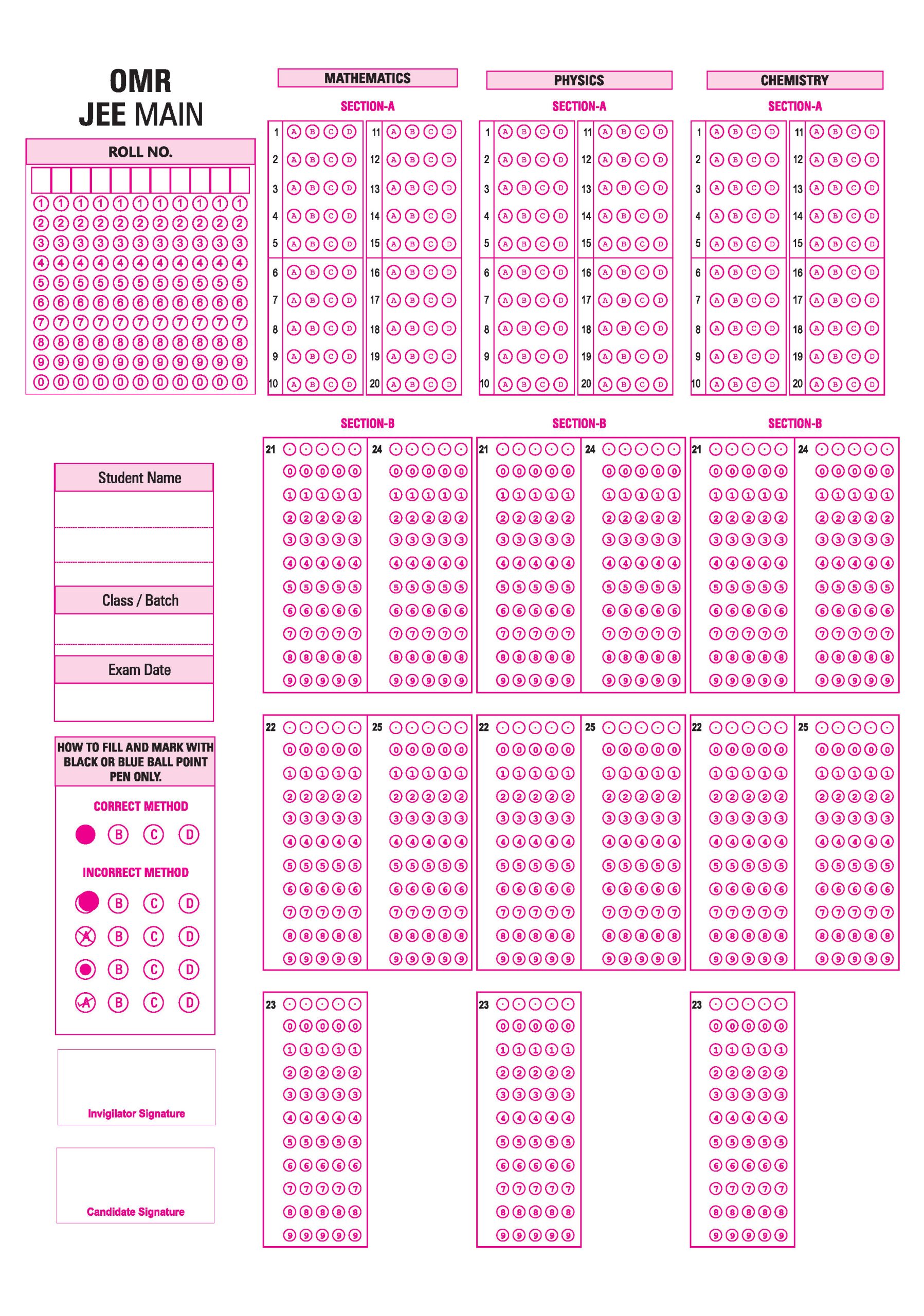 JEE Home Test Series OMR