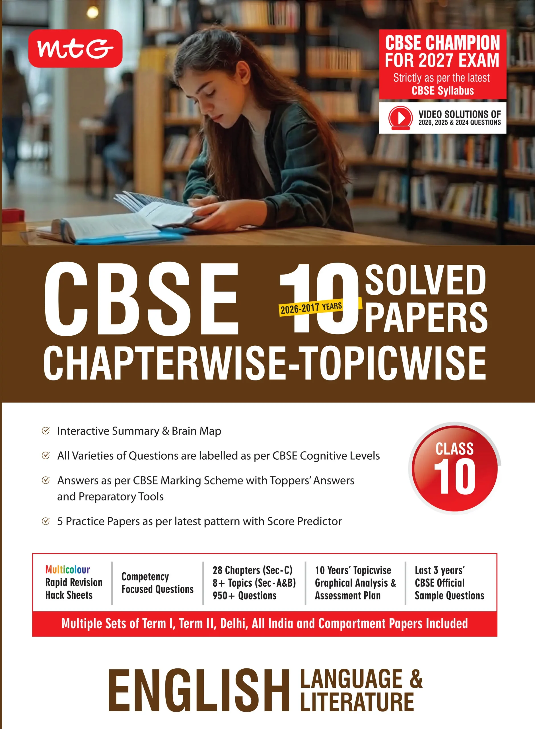CBSE 10 Years (2026-2017) Chapterwise Topicwise Solved Papers Class 10 English Language and Literature Book - CBSE Champion For 2027 Exam | Video Solution of PYQs