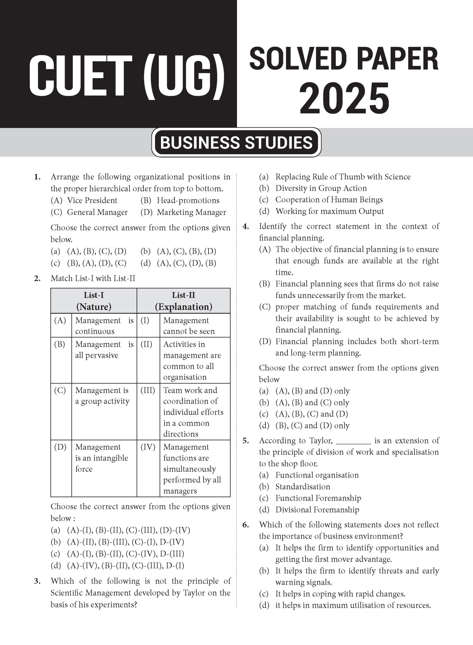 NTA CUET (UG) Chapter wise Question Bank Business Studies