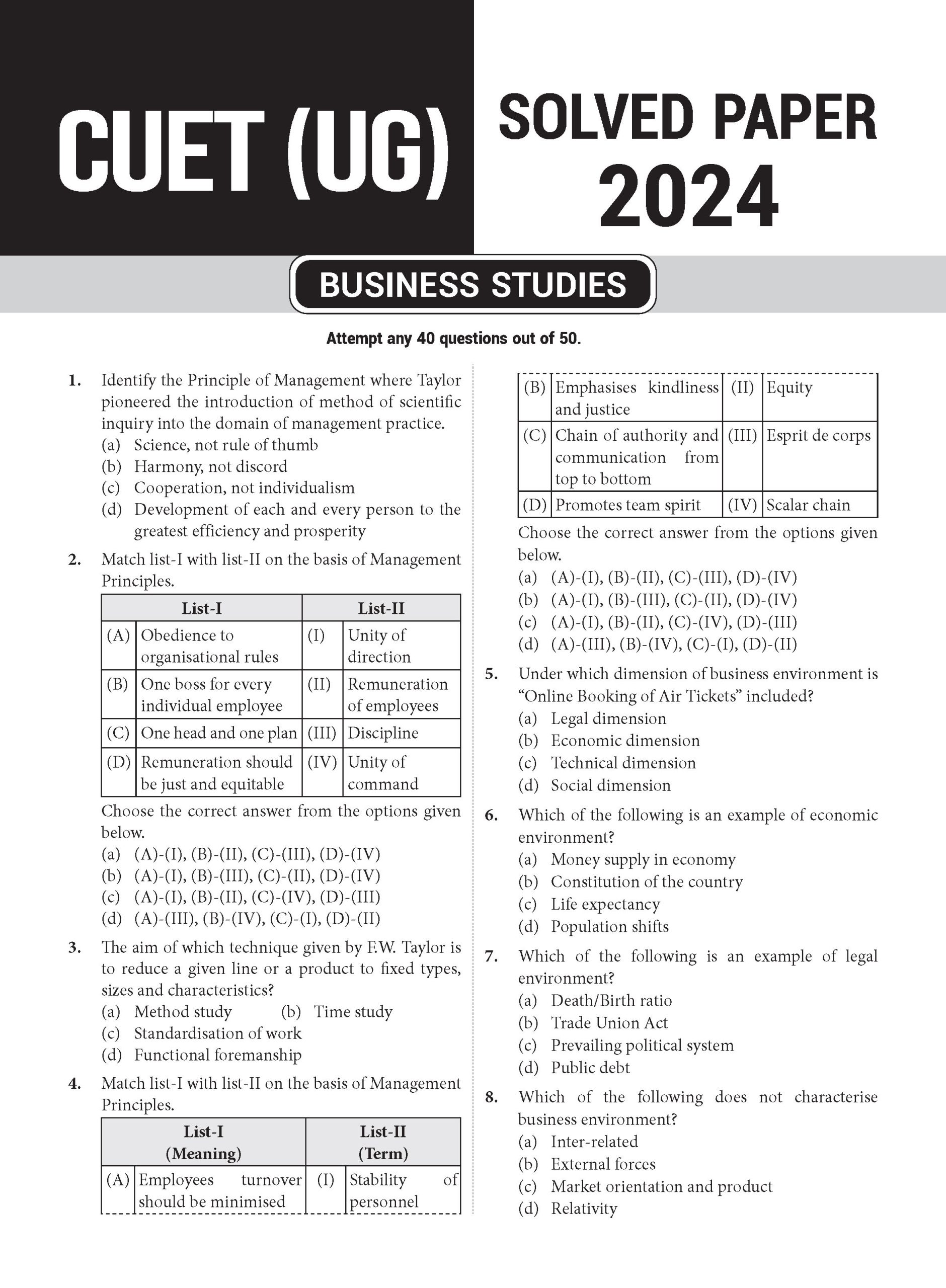 NTA CUET (UG) Chapter wise Question Bank Business Studies