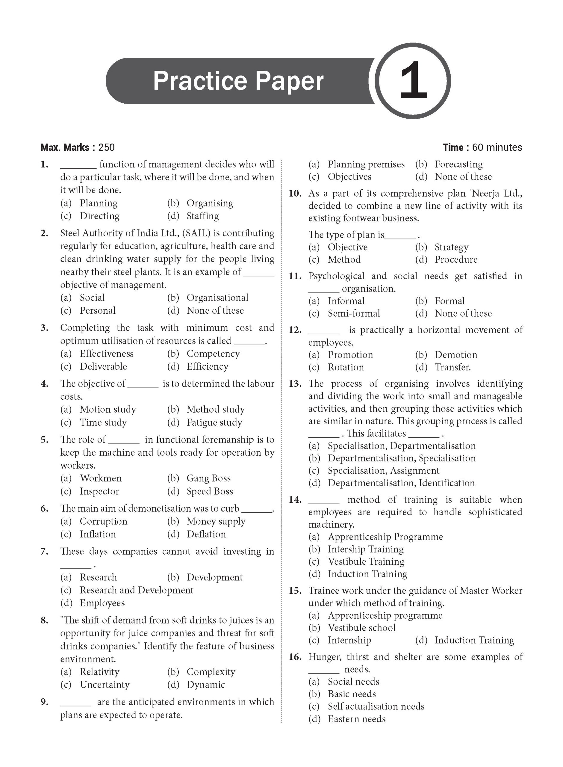NTA CUET (UG) Chapter wise Question Bank Business Studies