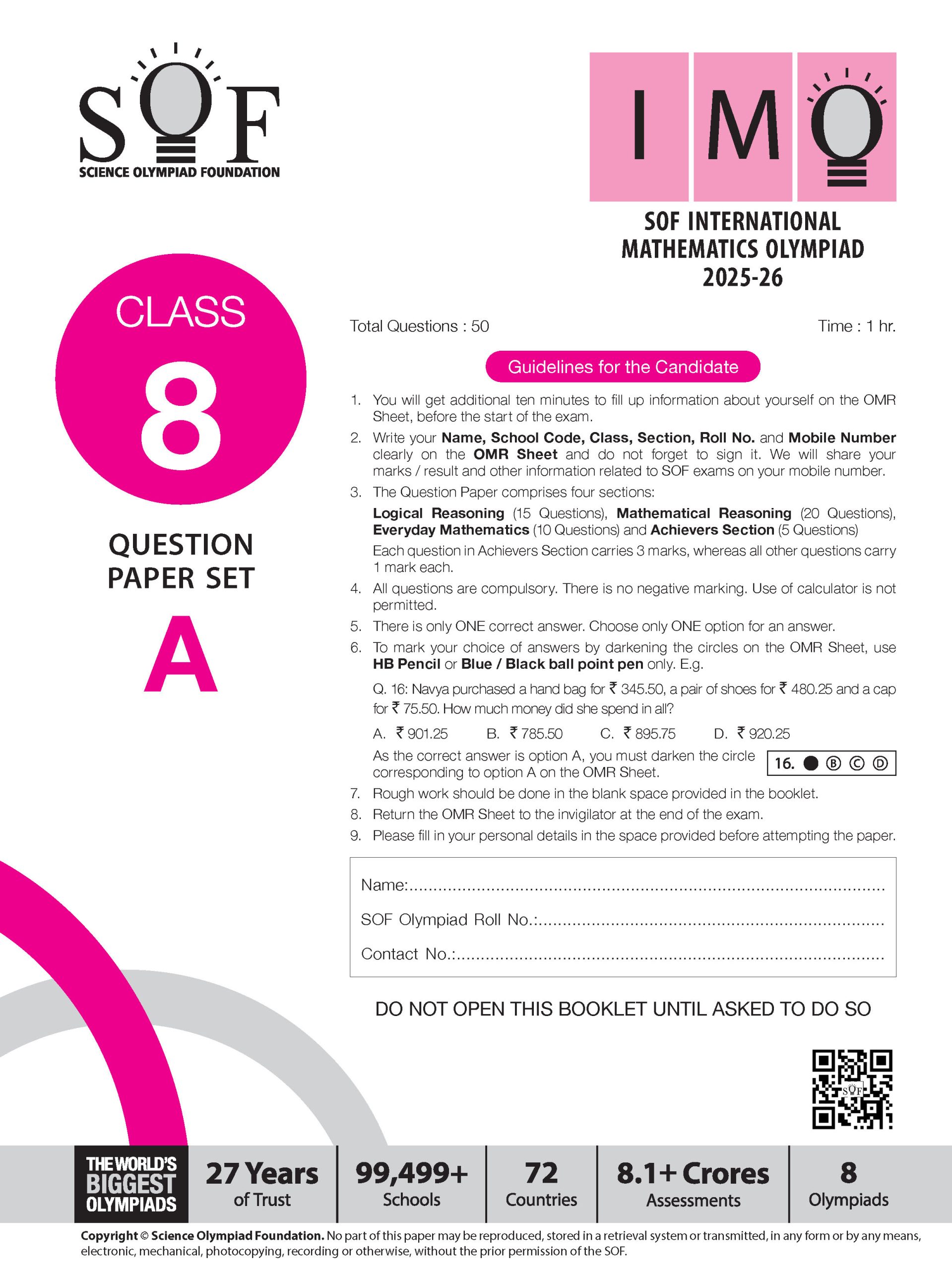 Foundation Course Class 8 Mathematics Part 1 For NEET, IIT-JEE, CUET and Boards Exams (Edition 2026-2027)