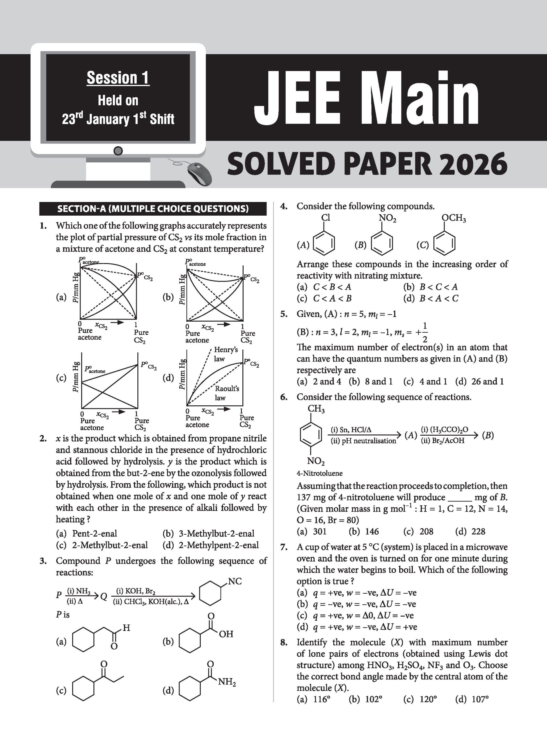 10 JEE Main Online 2026 Session-1 Previous Year Solved Papers