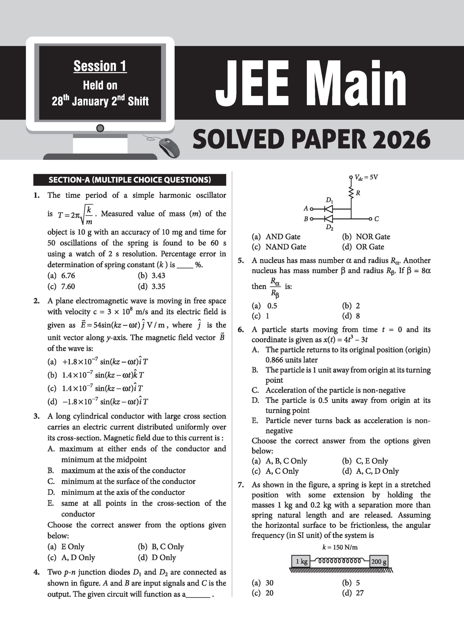 10 JEE Main Online 2026 Session-1 Previous Year Solved Papers