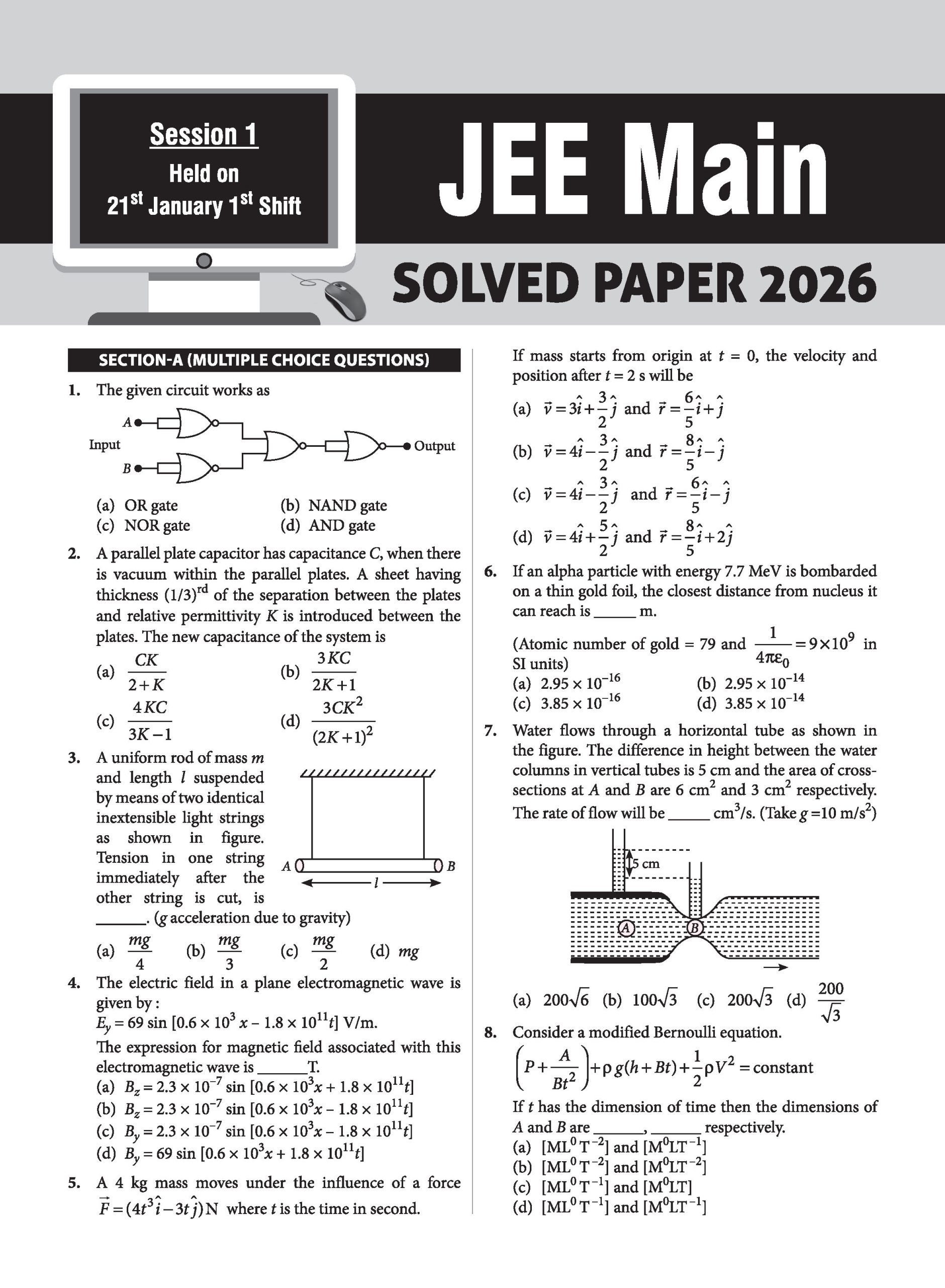 10 JEE Main Online 2026 Session-1 Previous Year Solved Papers