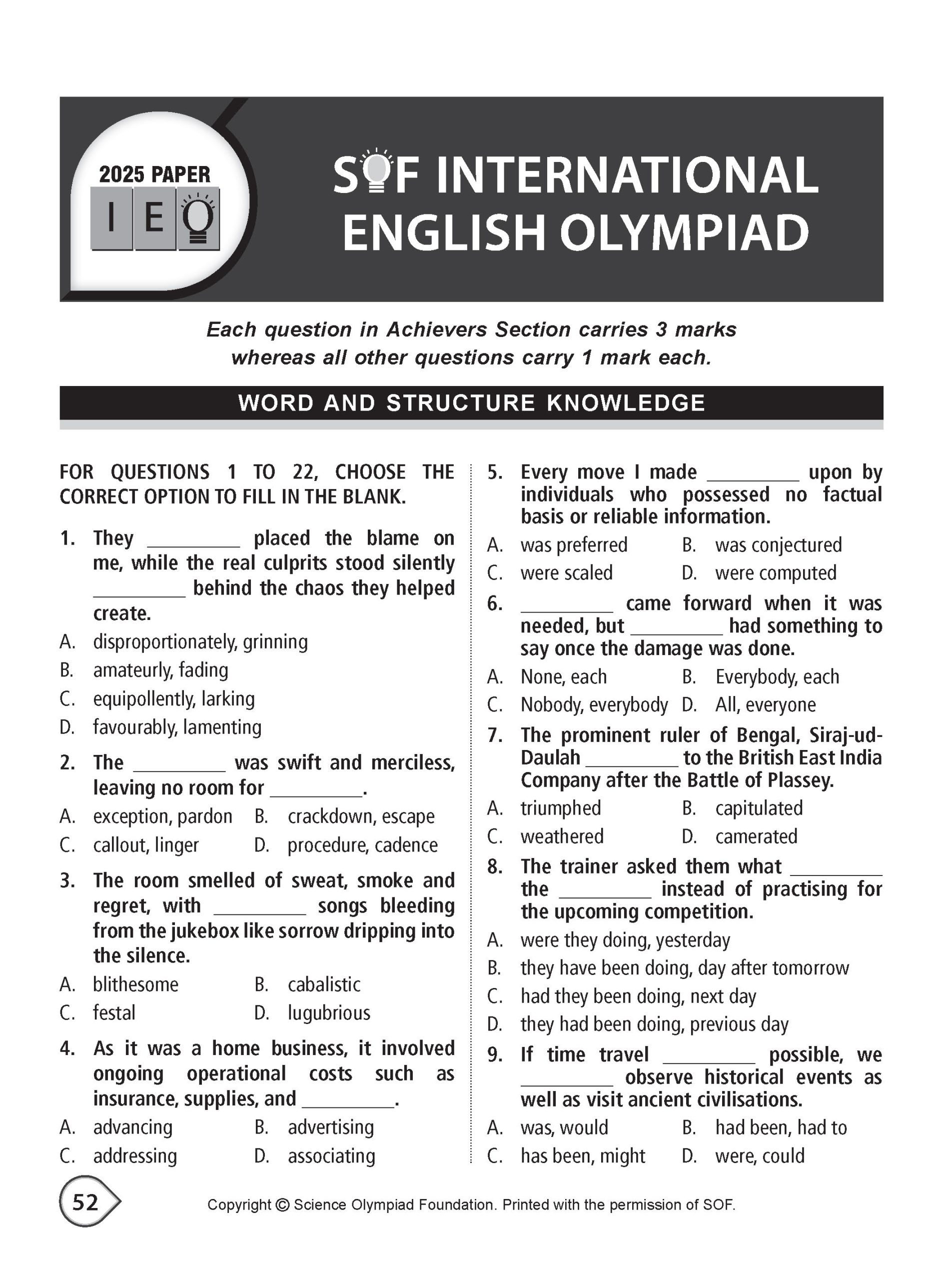 Class 9 International English Olympiad (IEO) Workbook For 2026-27 Exam