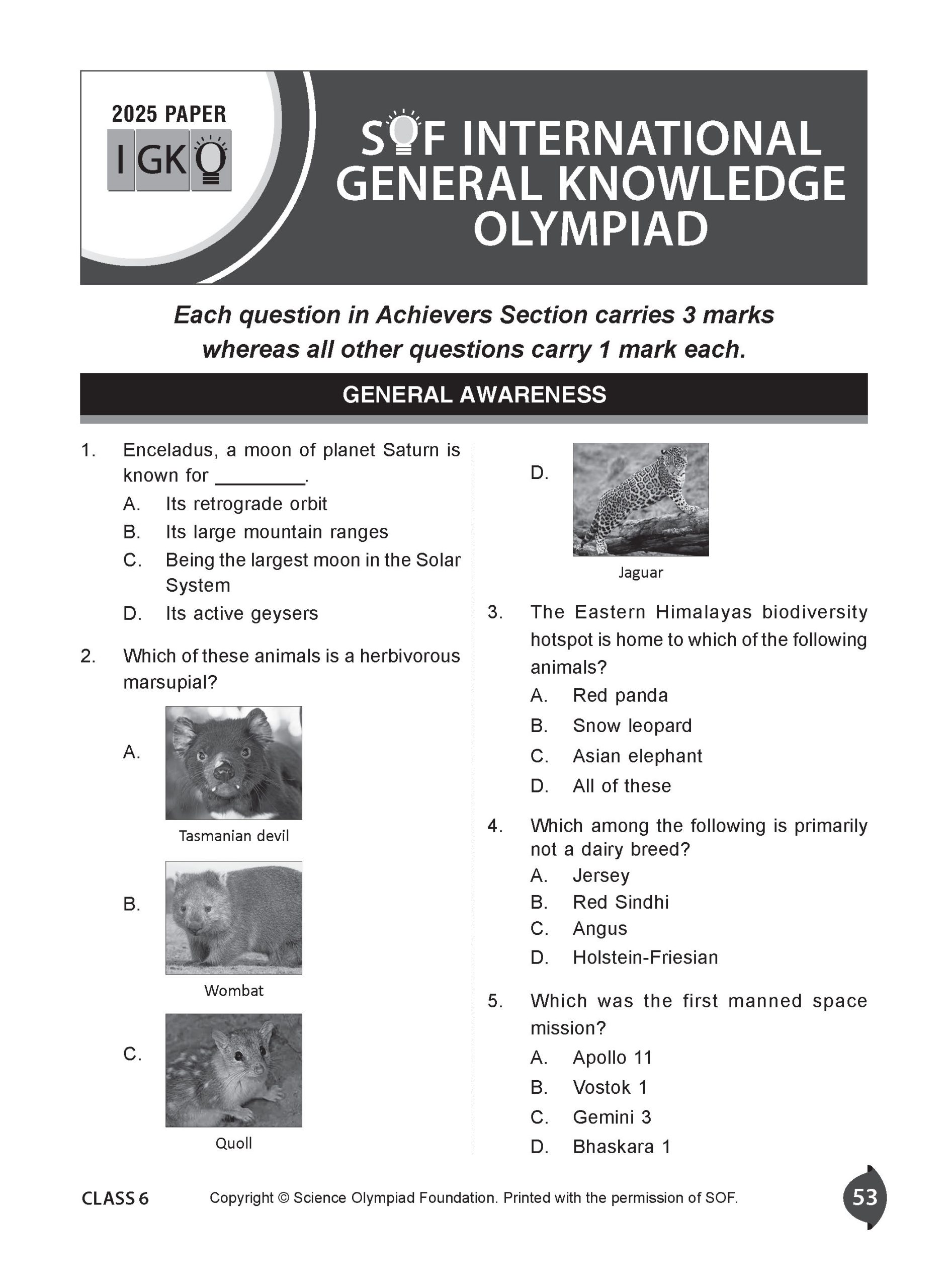 Class 6 International General Knowledge Olympiad (IGKO) Workbook for 2026-27 Exam