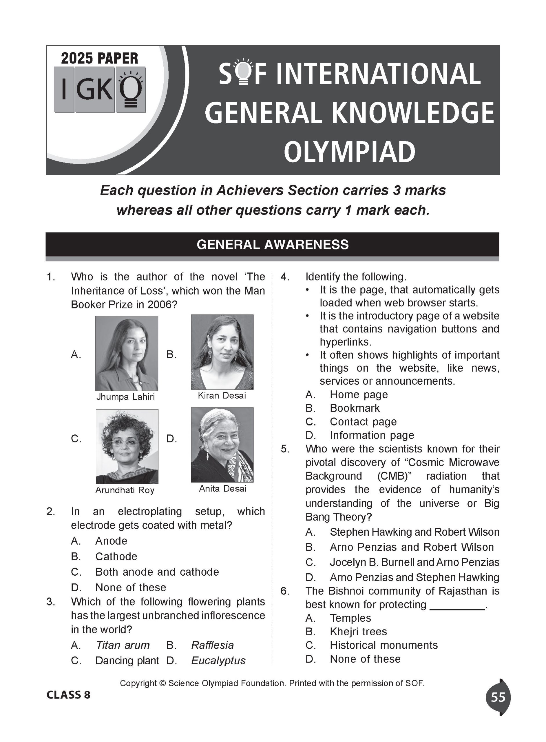 Class 8 International General Knowledge Olympiad (IGKO) Workbook for 2026-27 Exam