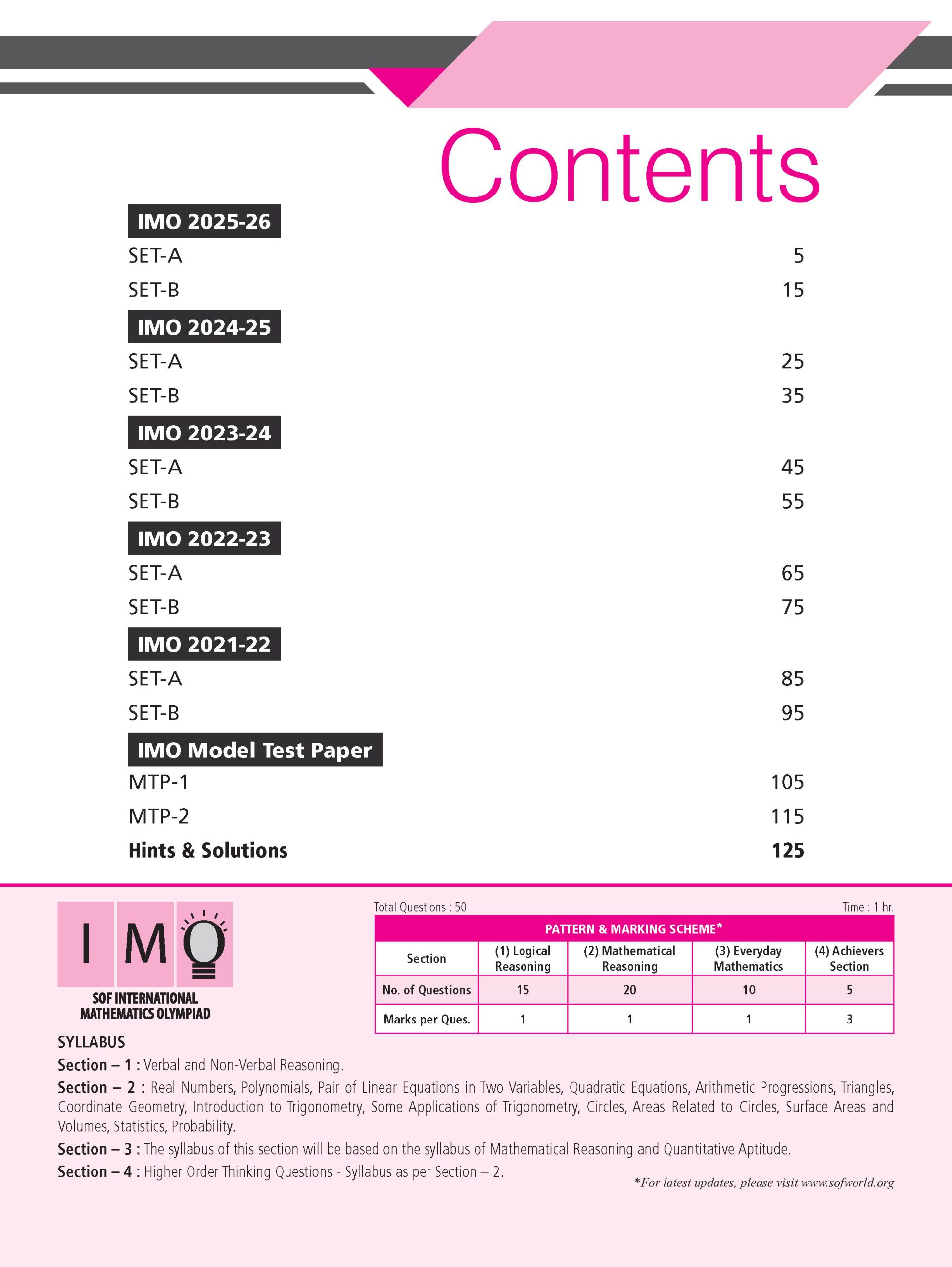 IMO Class-10 Olympiad 10 Previous Years Papers (2025-2021 Set A and B) Mathematics with Sample OMR Sheet For 2026-27 Exam