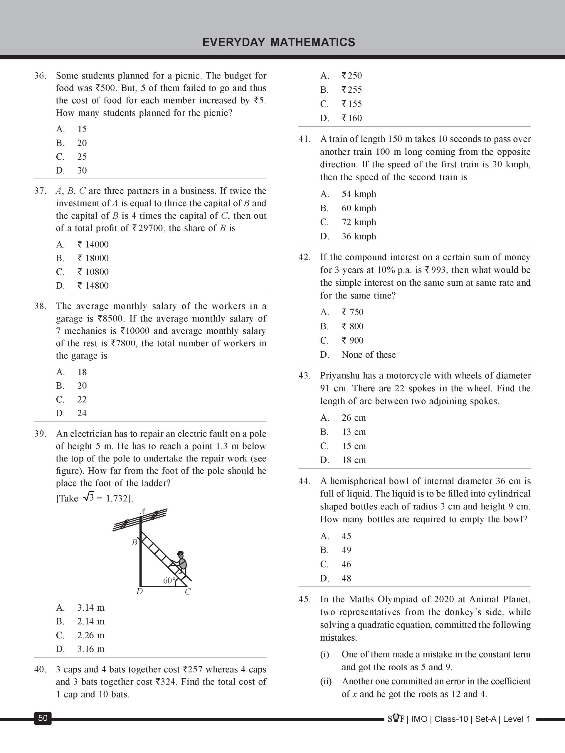 IMO Class-10 Olympiad 10 Previous Years Papers (2025-2021 Set A and B) Mathematics with Sample OMR Sheet For 2026-27 Exam