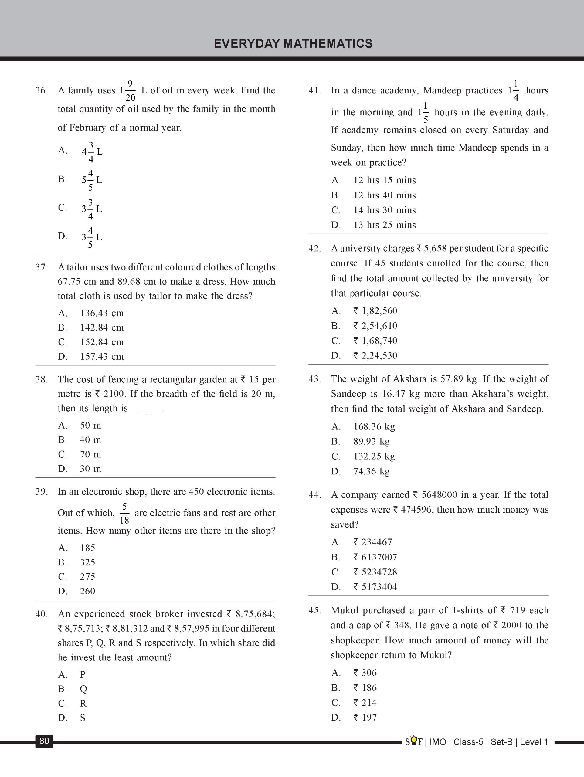 IMO Class-5 Olympiad 10 Previous Years Papers (2025-2021 Set A and B) Mathematics with Sample OMR Sheet For 2026-27 Exam