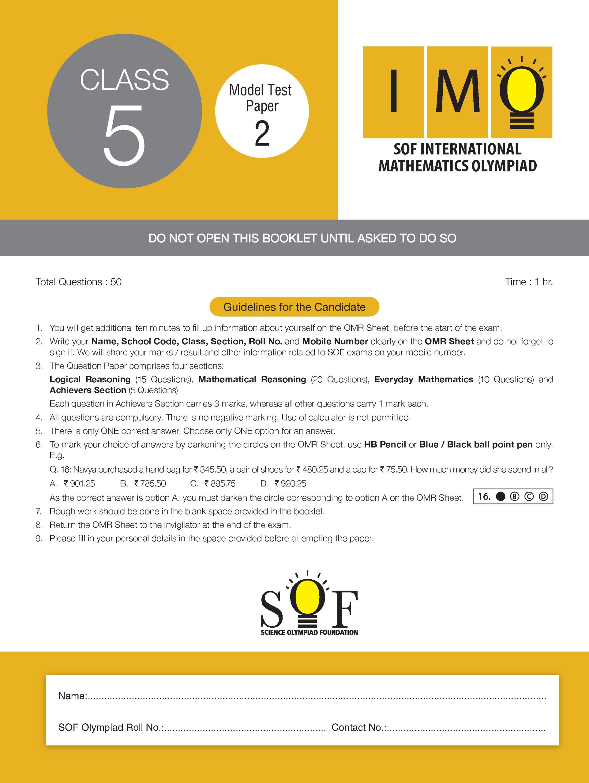 IMO Class-5 Olympiad 10 Previous Years Papers (2025-2021 Set A and B) Mathematics with Sample OMR Sheet For 2026-27 Exam