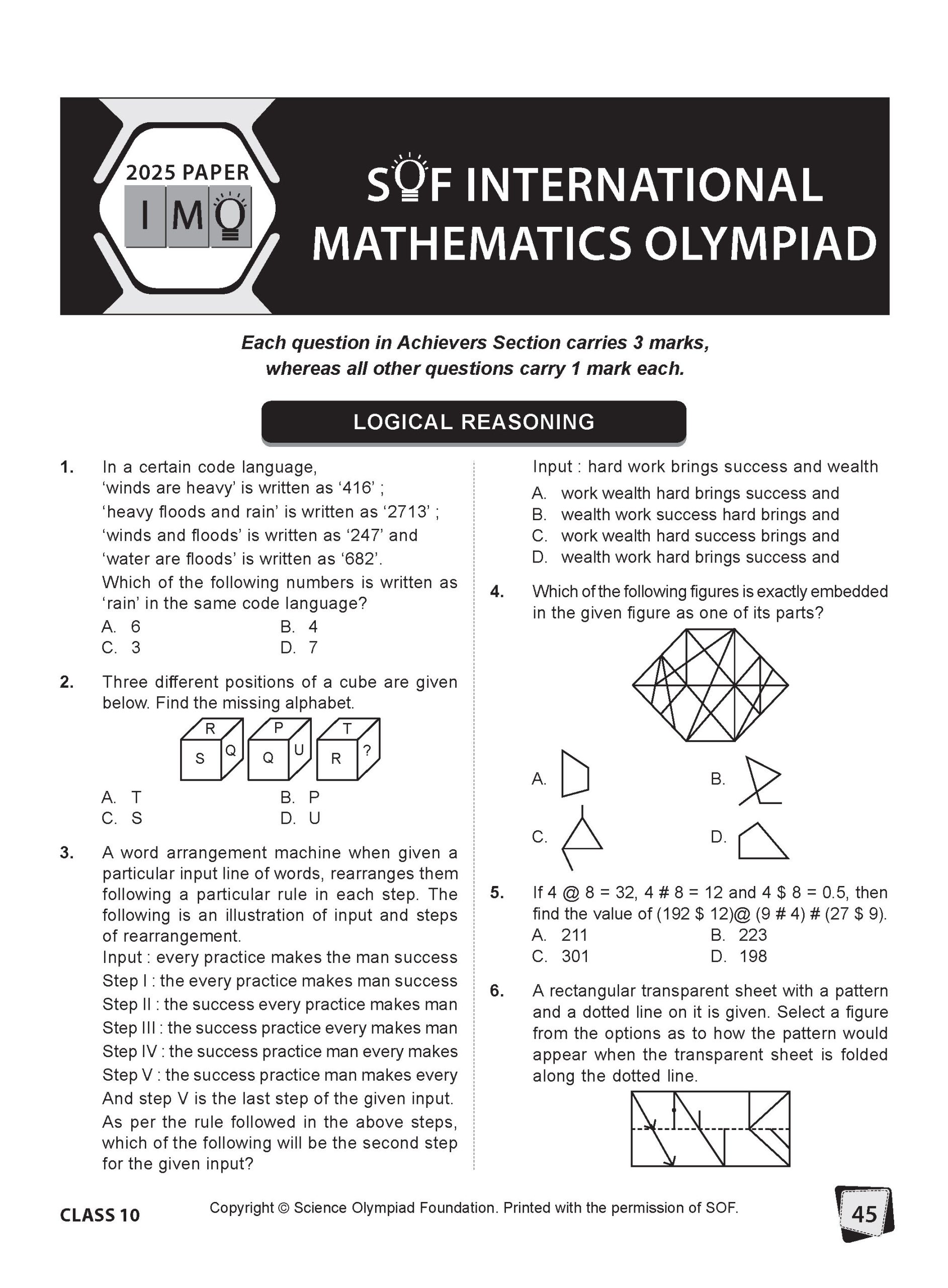 Class 10 International Mathematics Olympiad (IMO) Workbook for 2026-27 Exam