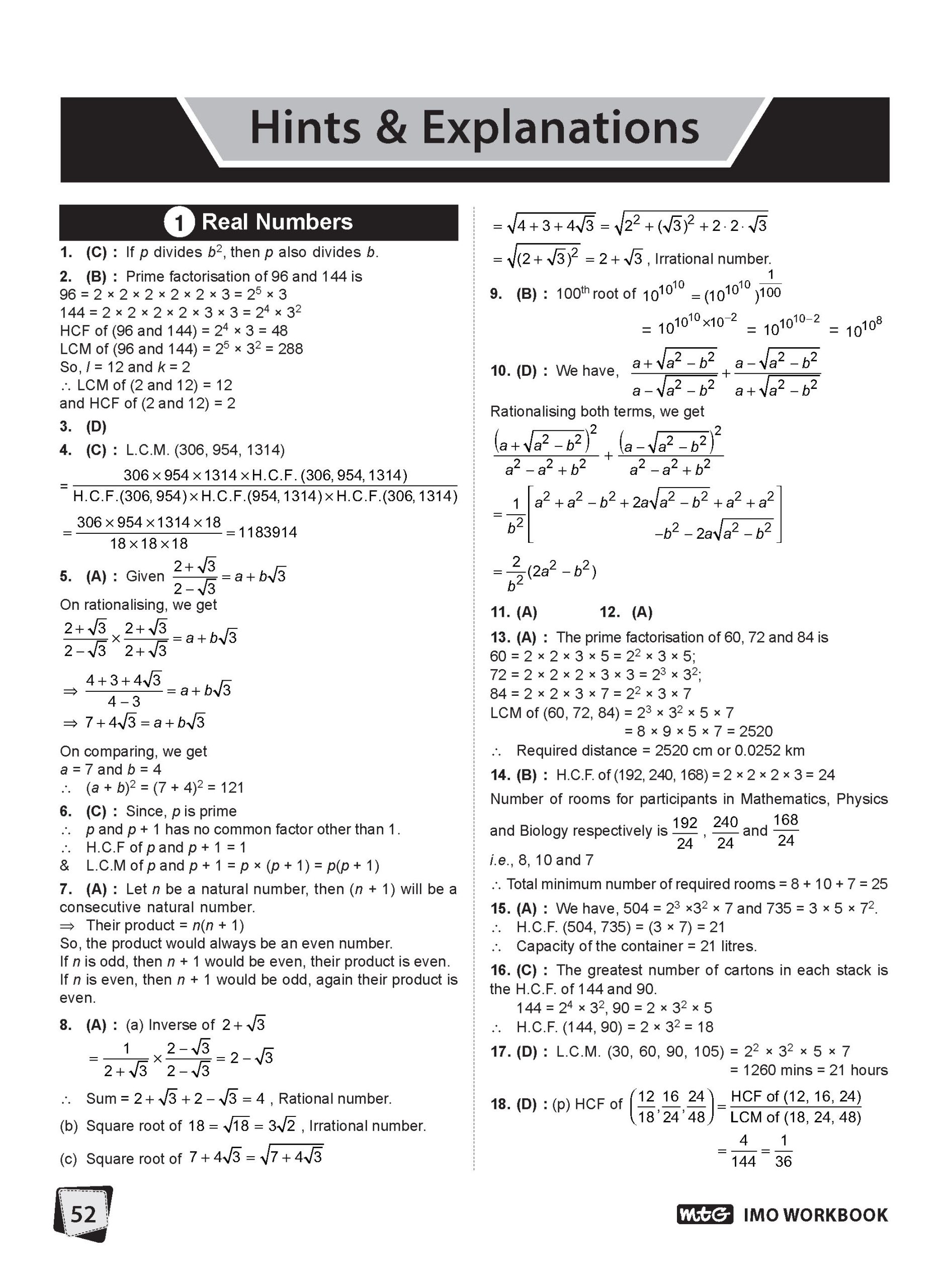Class 10 International Mathematics Olympiad (IMO) Workbook for 2026-27 Exam