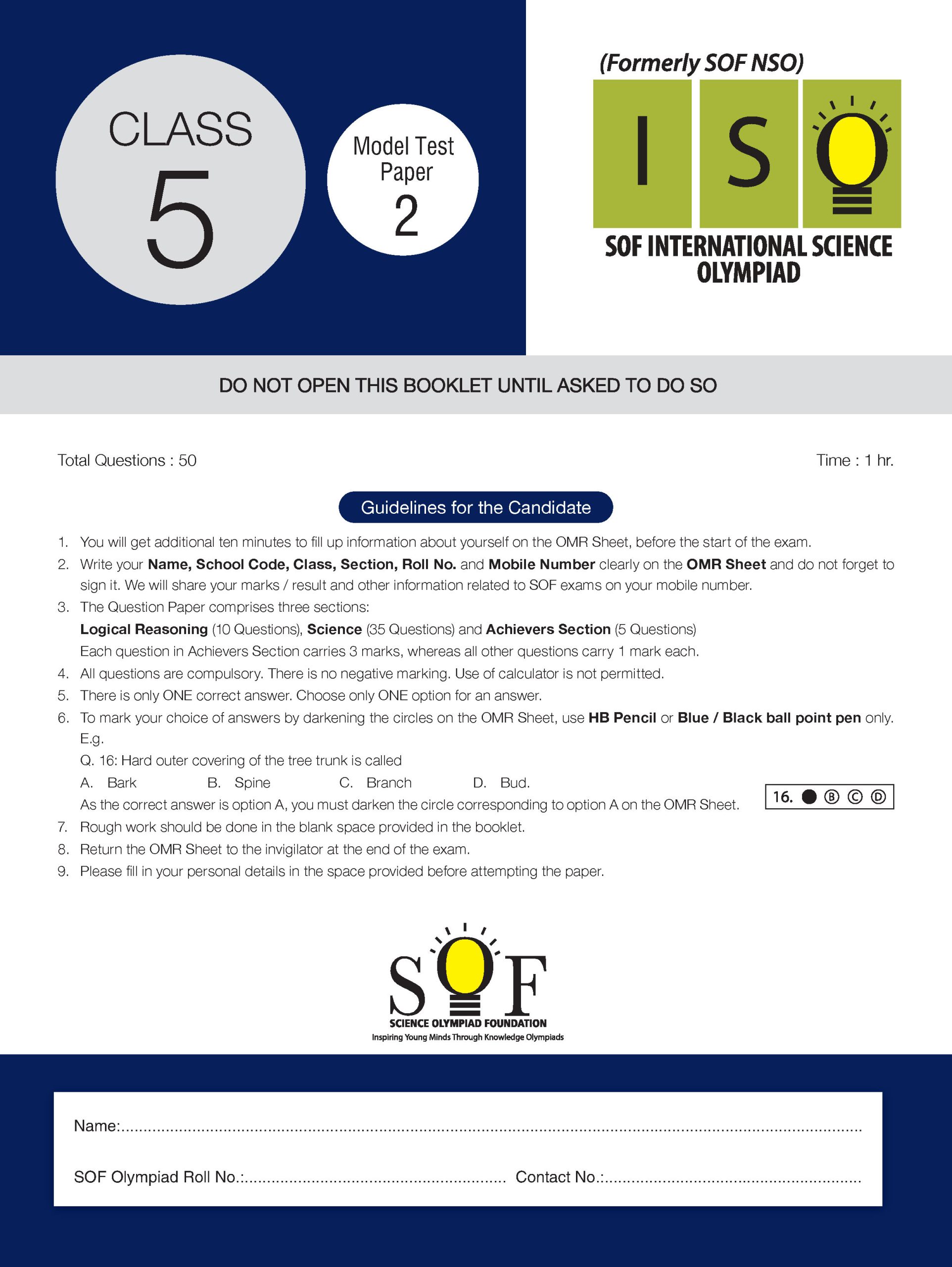 ISO Class-5 Olympiad 10 Previous Years Papers (2025-2021 Set A and B) Science with Sample OMR Sheet For 2026-27 Exam