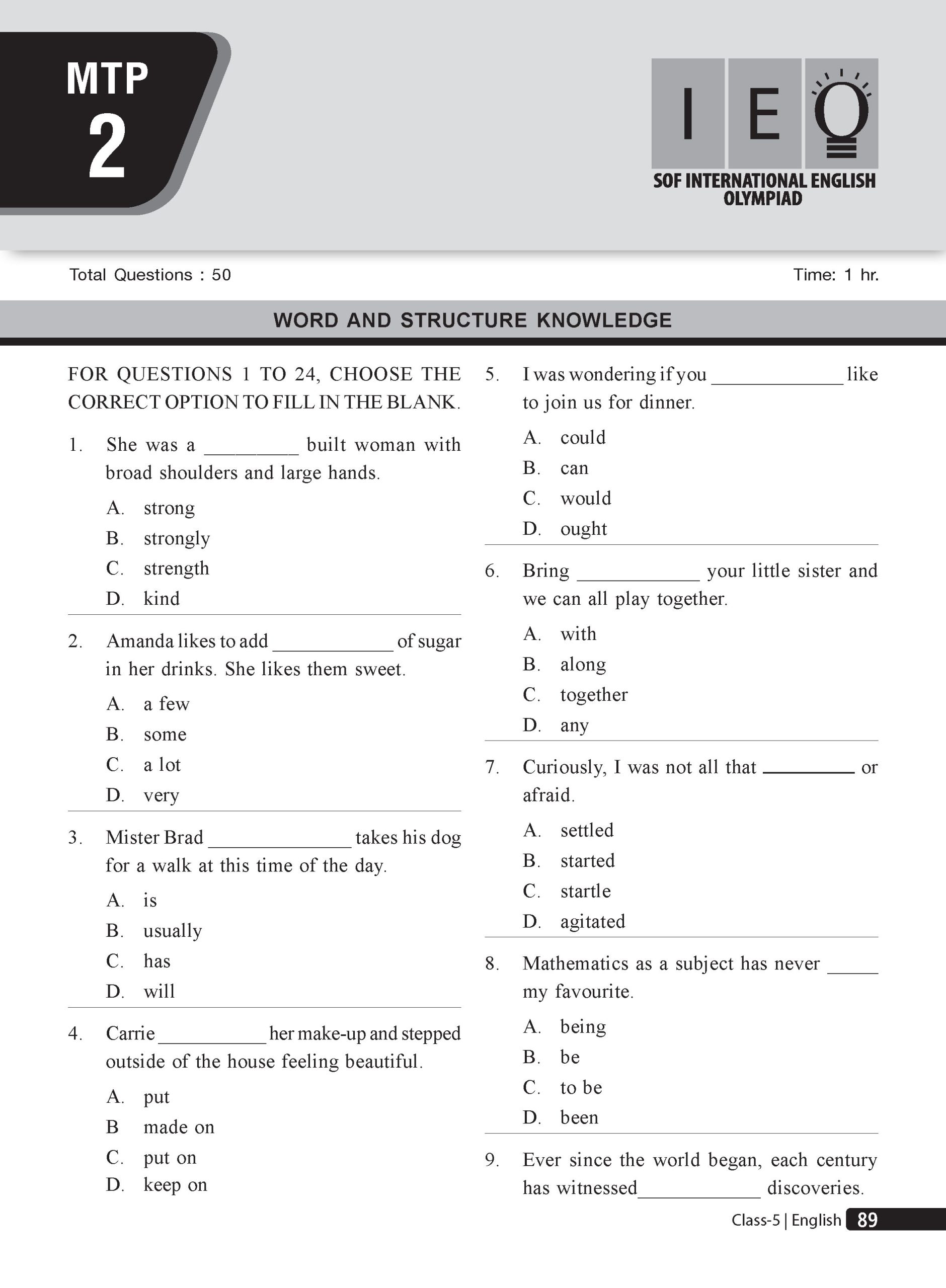 Class 5 Olympiad Prep-Guide (OPG) English (IEO) - Detailed Theory, Self Test For SOF 2026-27 Exam