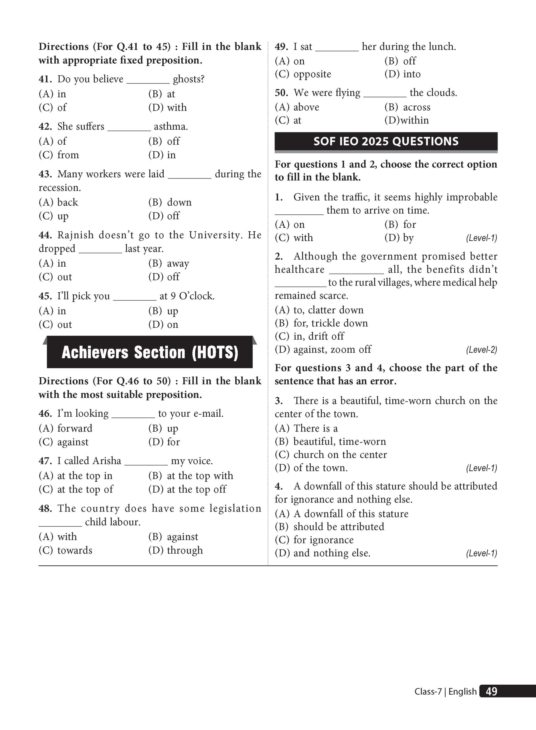 Class 7 Olympiad Prep-Guide (OPG) English (IEO) - Detailed Theory, Self Test For SOF 2026-27 Exam
