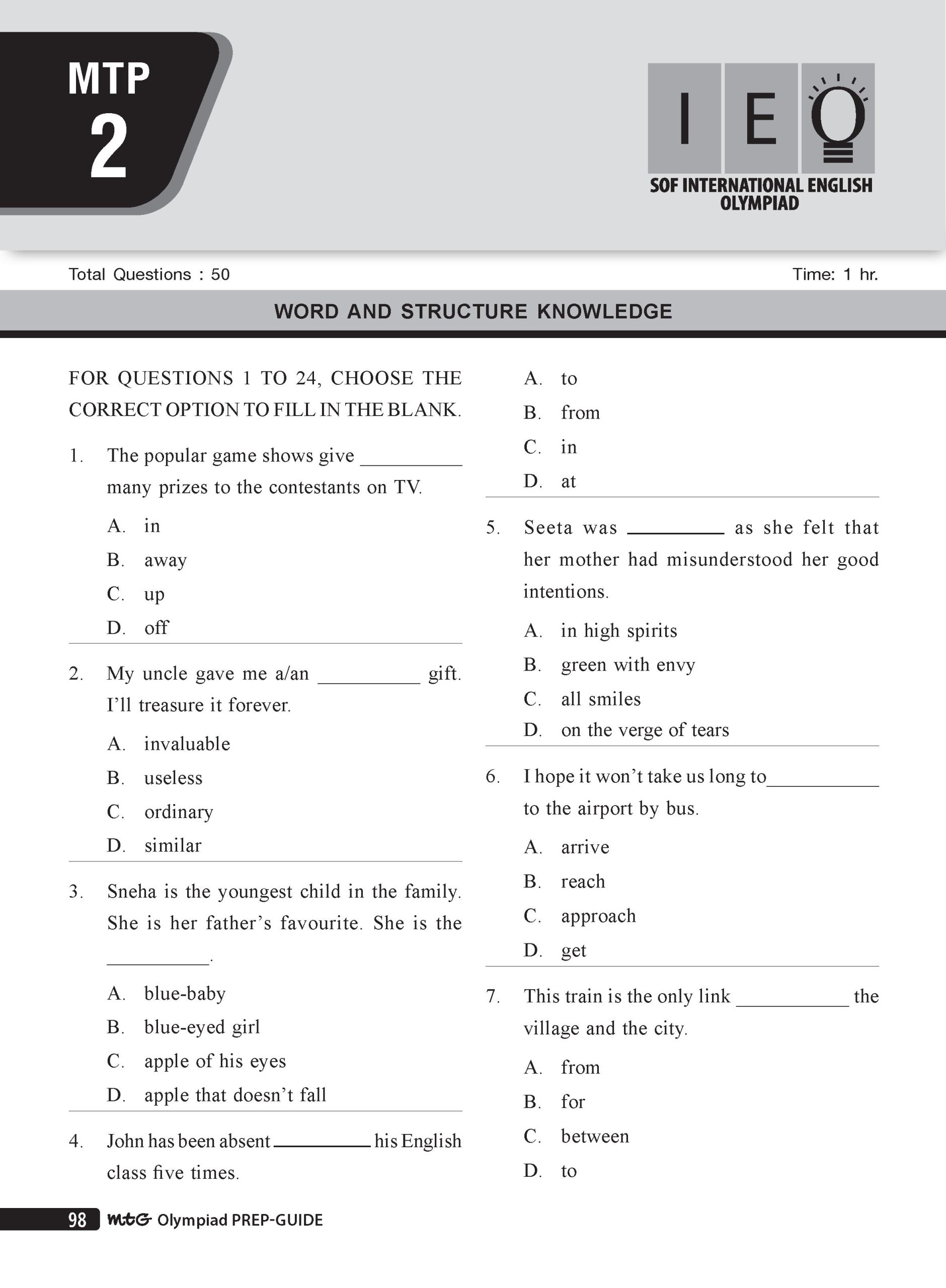 Class 7 Olympiad Prep-Guide (OPG) English (IEO) - Detailed Theory, Self Test For SOF 2026-27 Exam