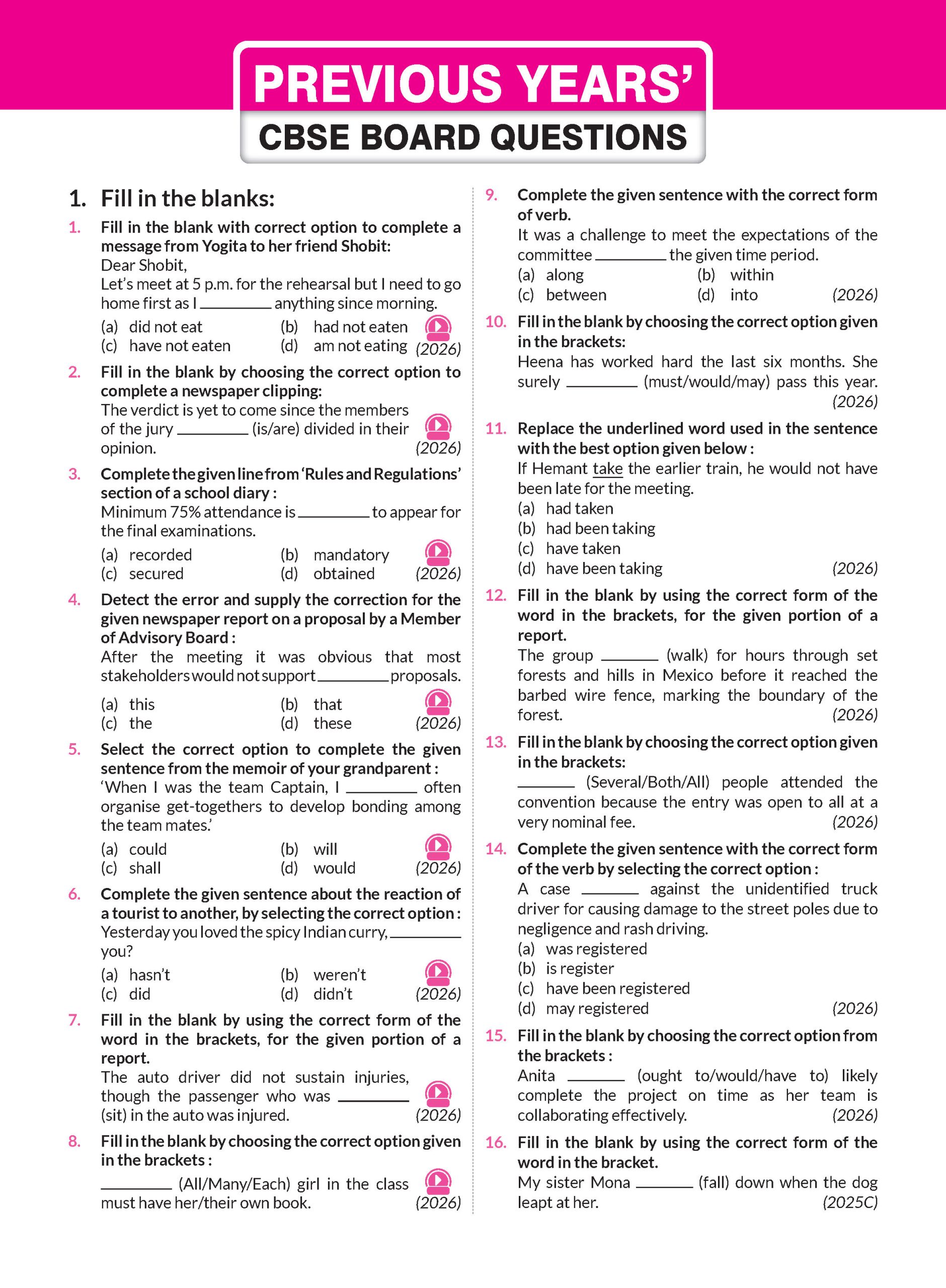 CBSE 10 Years (2026-2017) Chapterwise Topicwise Solved Papers Class 10 English Language and Literature Book - CBSE Champion For 2027 Exam | Video Solution of PYQs