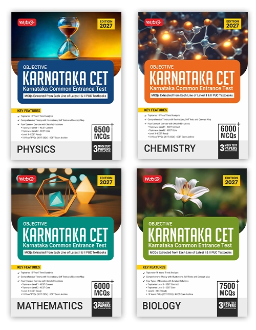 Objective Karnataka CET Physics, Chemistry, Biology and Mathematics for 2027 KCET Exam with Previous 10 Years Solved Question Papers